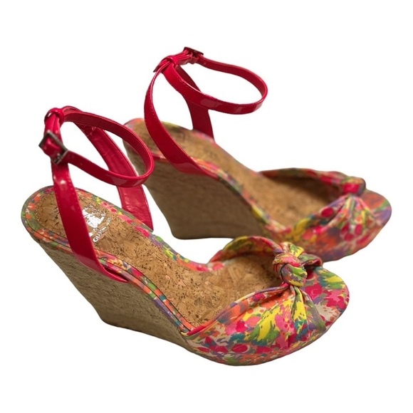 Gianni Bini Pink Floral Ankle Strap Wedge Sandal 9.5 - Picture 1 of 9